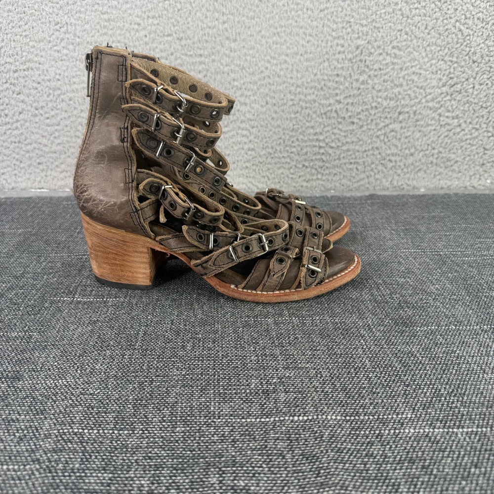 Freebird Casandra Gladiator Sandals Womens 6 Brown Leather Buckle Block Heels